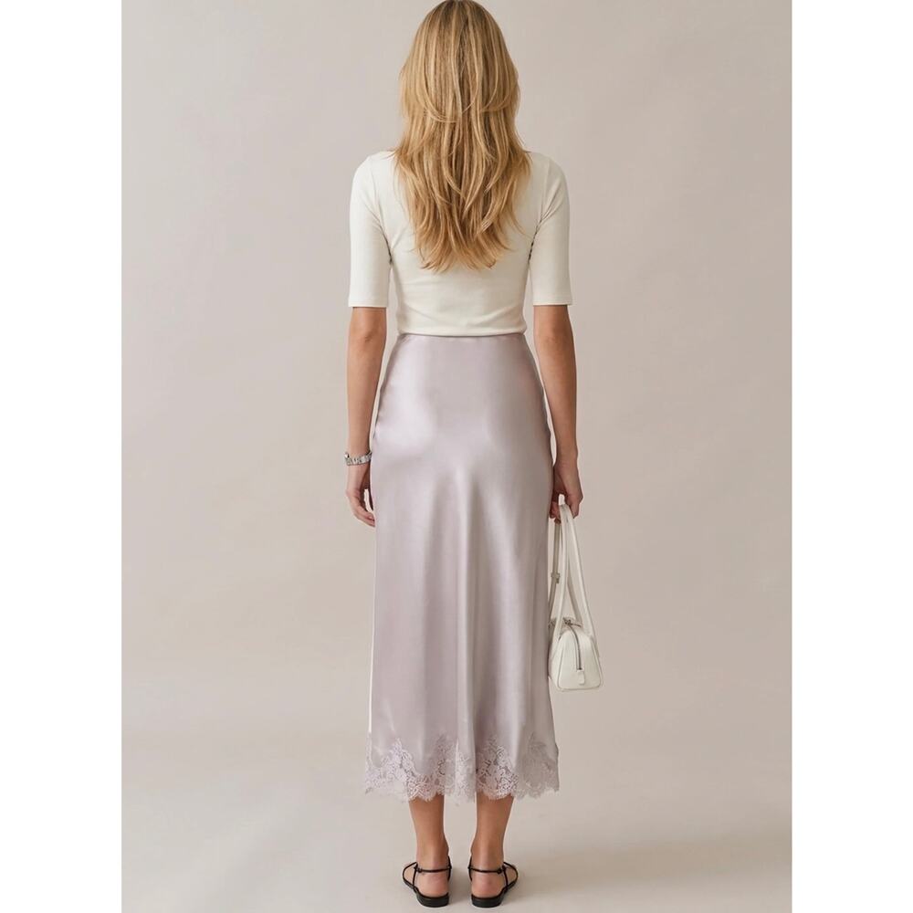 New few Moda X Greta Louise tome uptown satin lace purple skirt sz 4 $197 - Picture 2 of 9